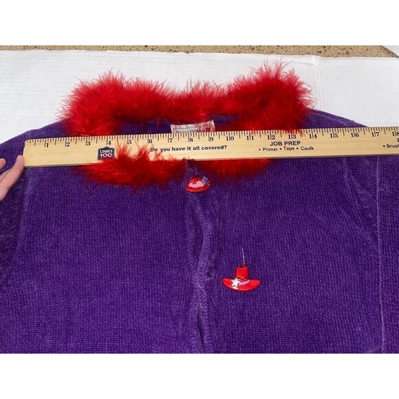 Vintage Belle point Hat sweater size Large Soft Purple Red Fur Collar With Flaw - Picture 5 of 12